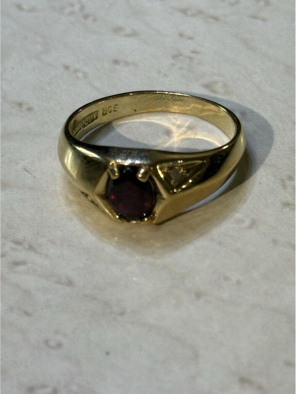 Vintage LIND 24K HGE Gold Plated Red Stone Ring Diamond Accent 5g Estate